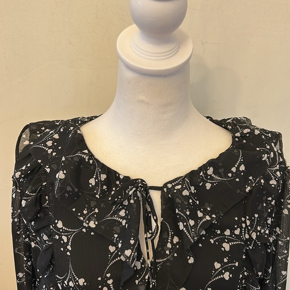 Loft black white long sleeve ruffle blouse Size L New - Picture 3 of 10